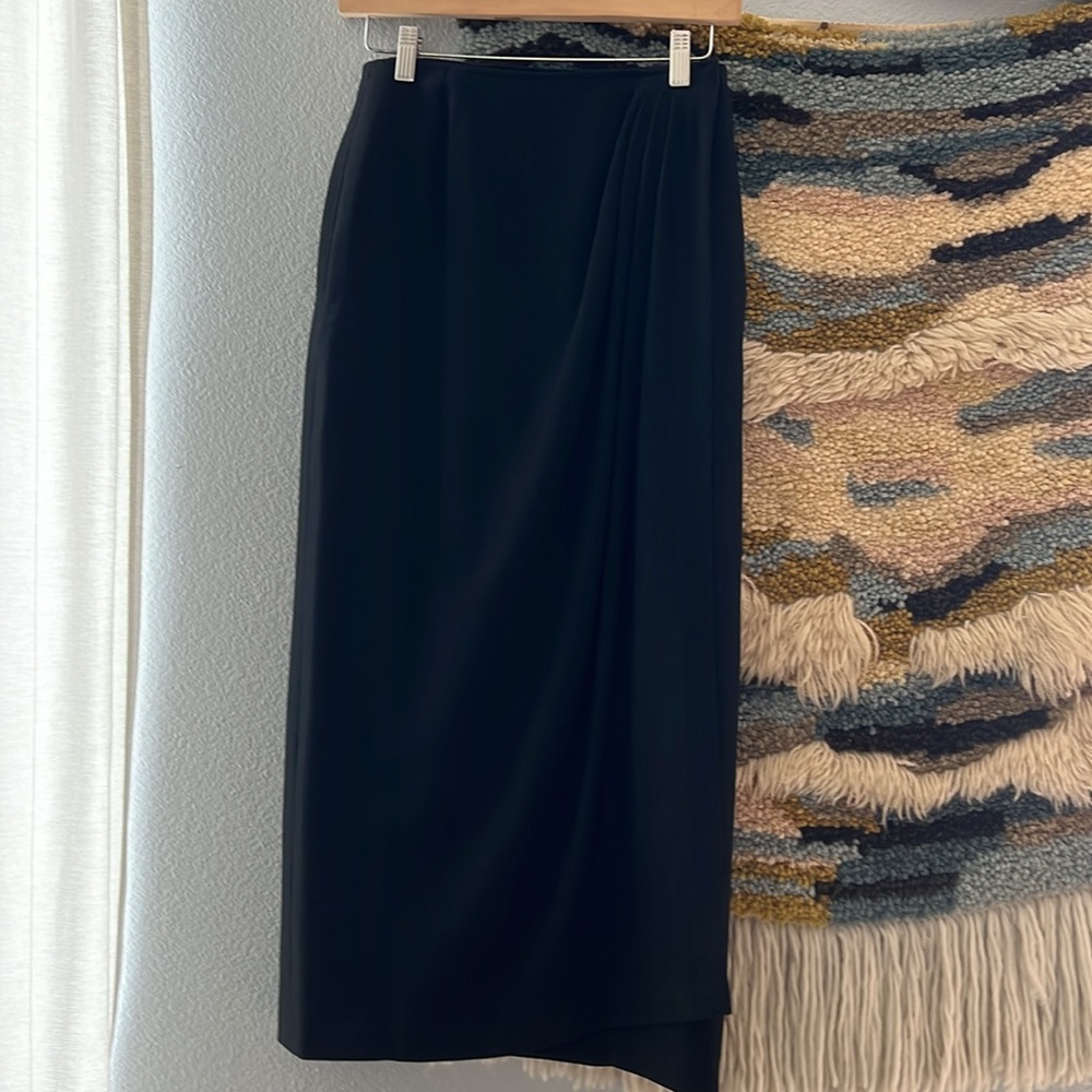 RALPH LAUREN 70s Wool Wrap Maxi Skirt Pleated Detail Asymmetrical Hem Black 10 - Picture 5 of 15